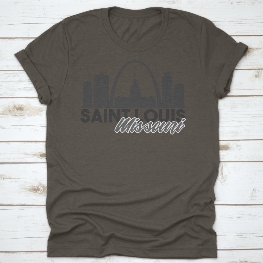 A stylish Saint Louis Missouri Skyline shirt featuring a unique travel art design, made from high-quality cotton for comfort.
