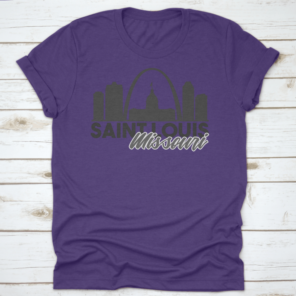 A stylish Saint Louis Missouri Skyline shirt featuring a unique travel art design, made from high-quality cotton for comfort.