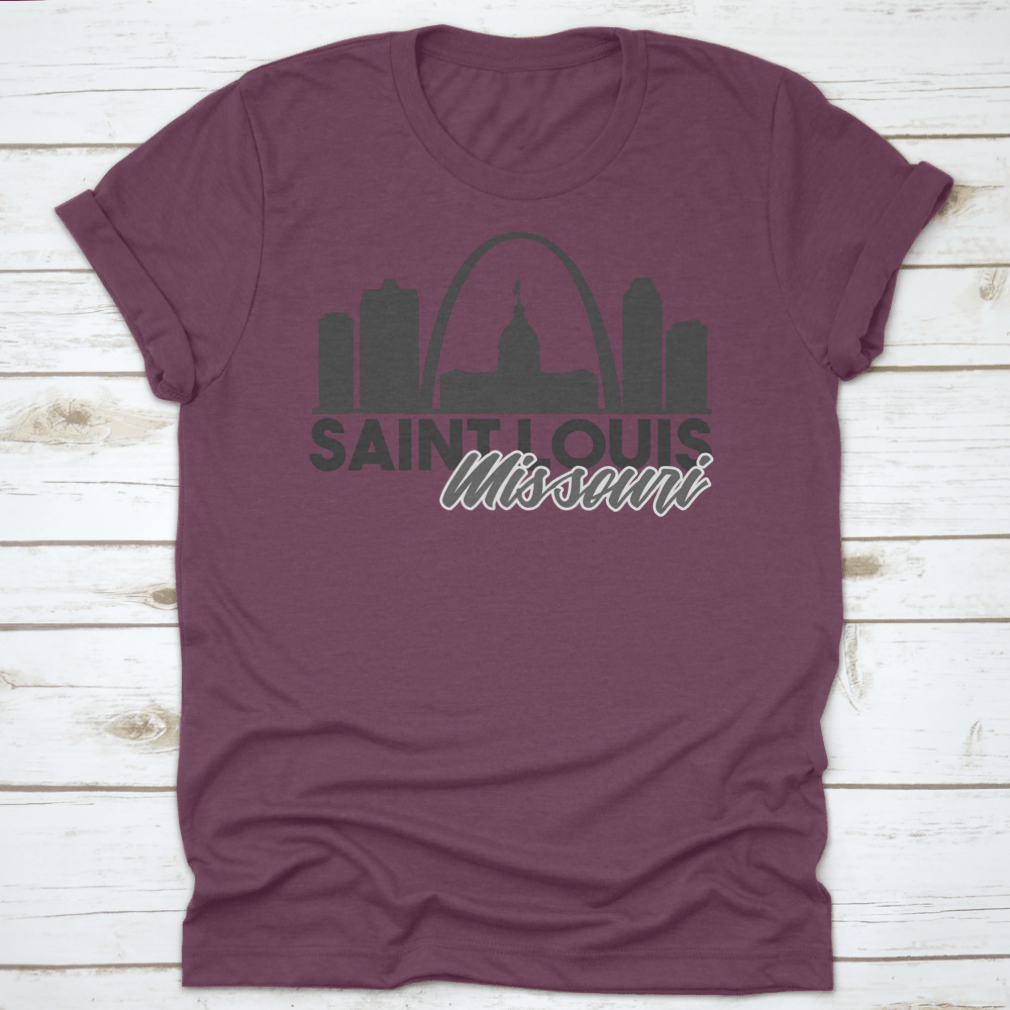 A stylish Saint Louis Missouri Skyline shirt featuring a unique travel art design, made from high-quality cotton for comfort.