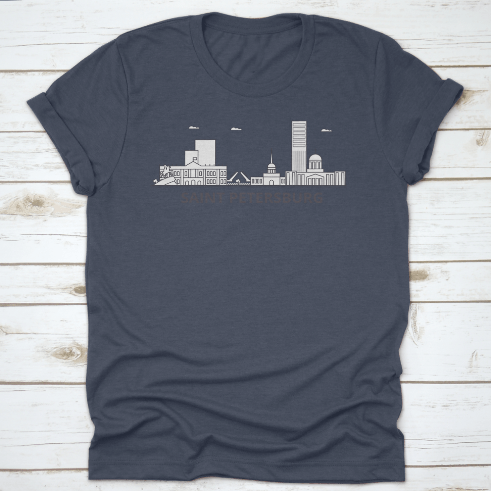 Saint Petersburg skyline illustration on a comfortable cotton t-shirt, showcasing iconic architecture.