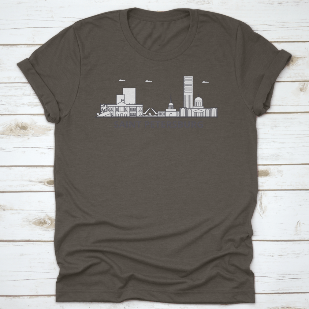 Saint Petersburg skyline illustration on a comfortable cotton t-shirt, showcasing iconic architecture.