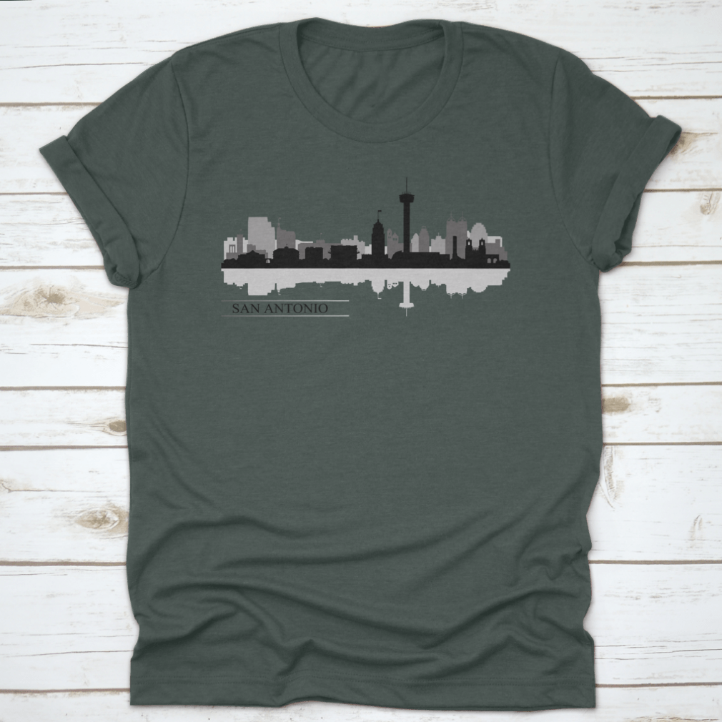 Vector illustration of the San Antonio city skyline silhouette, showcasing iconic buildings and structures against a minimalist background.