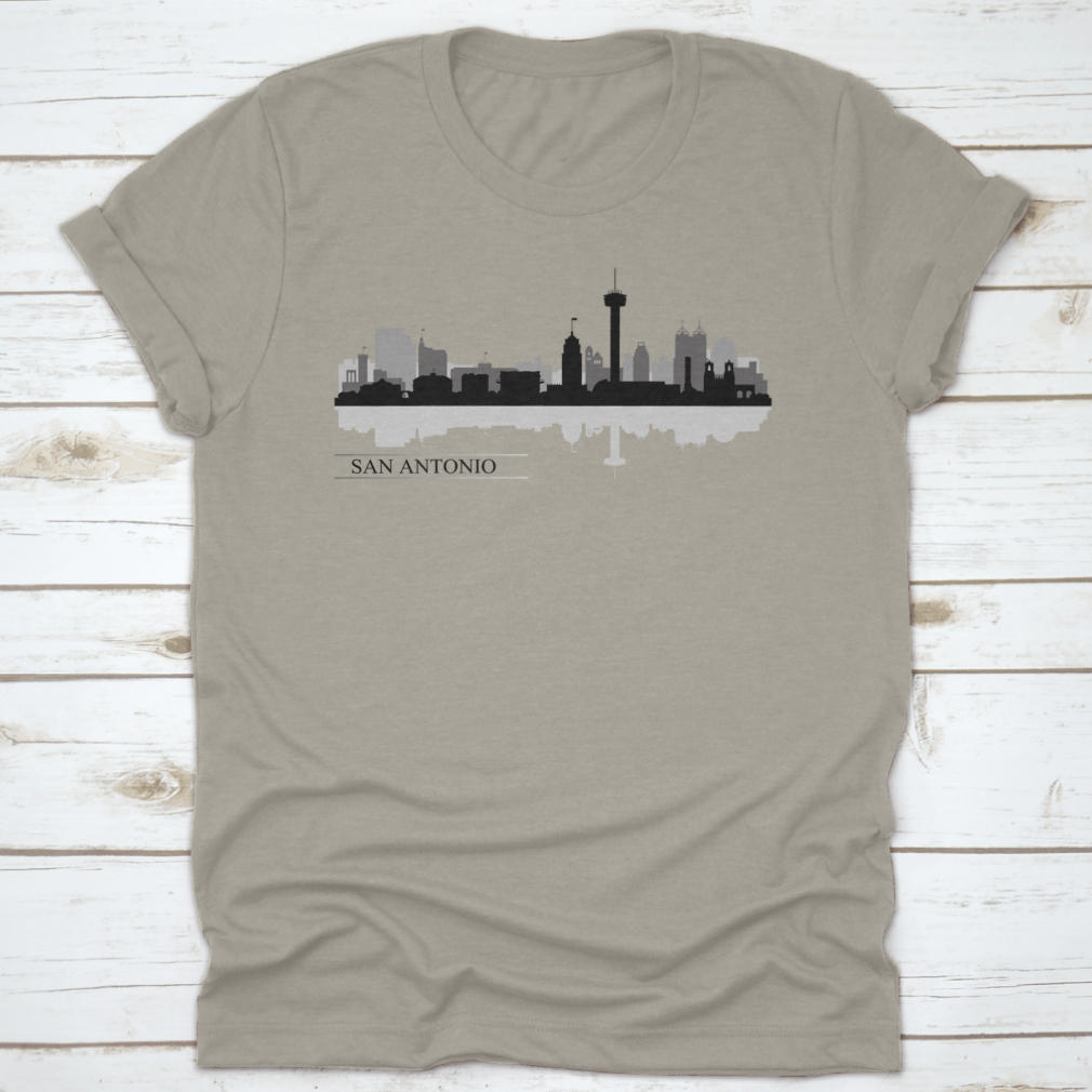 Vector illustration of the San Antonio city skyline silhouette, showcasing iconic buildings and structures against a minimalist background.