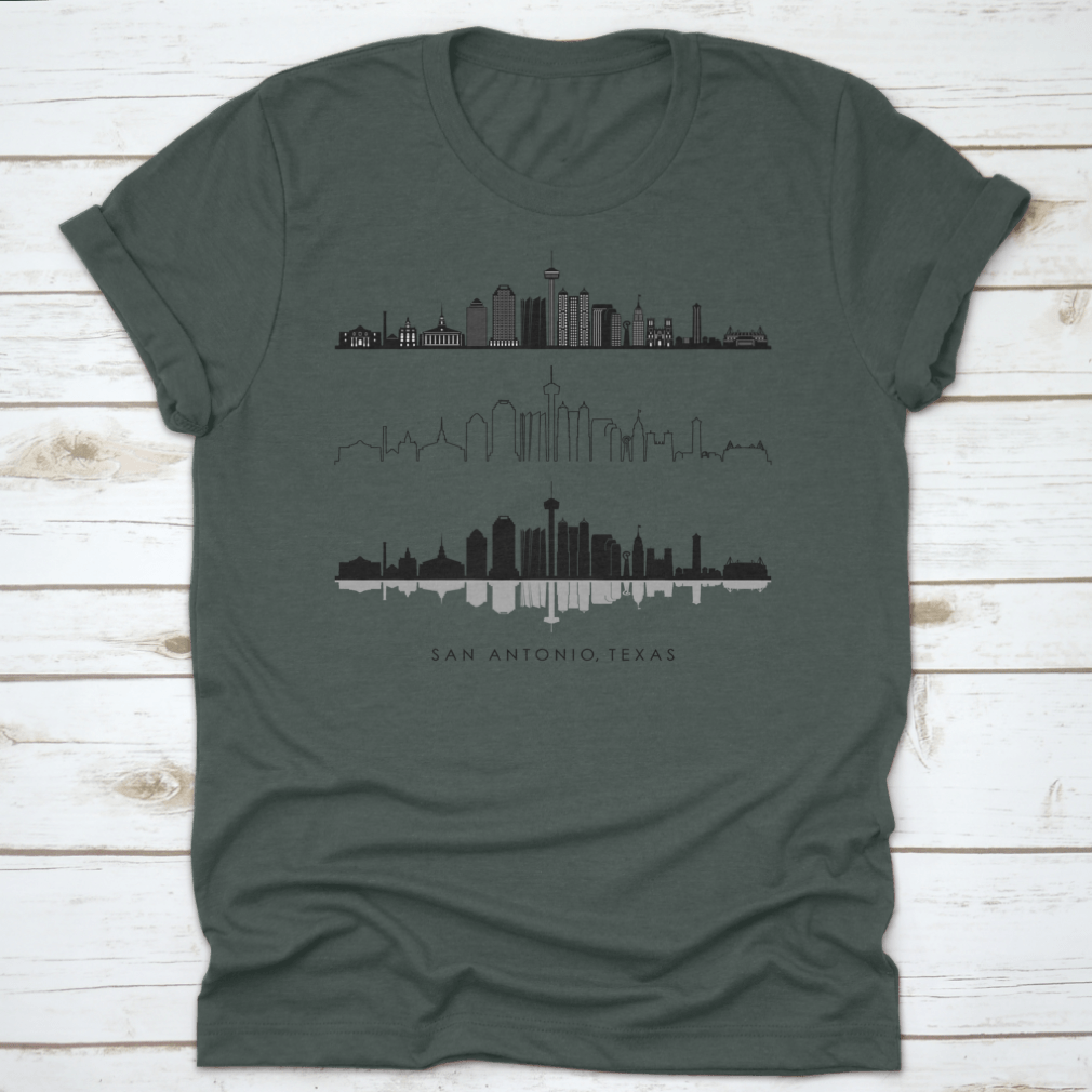 Vector illustration of the San Antonio Texas skyline silhouette, showcasing iconic buildings and structures.