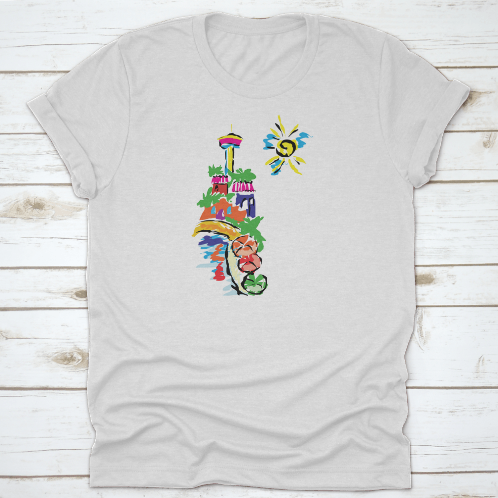 Colorful paint design T-shirt featuring San Antonio Texas, showcasing vibrant colors and artistic representation.