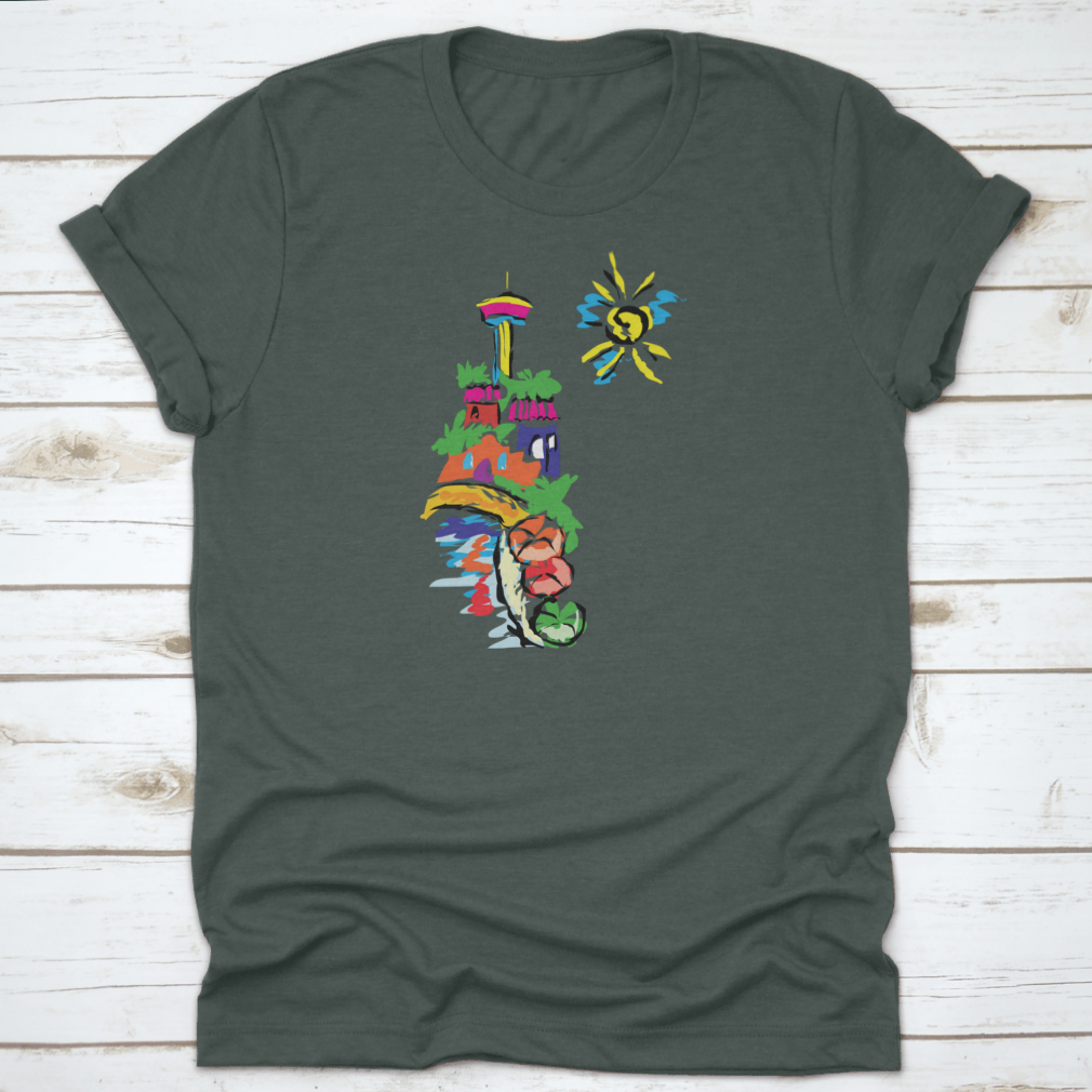 Colorful paint design T-shirt featuring San Antonio Texas, showcasing vibrant colors and artistic representation.