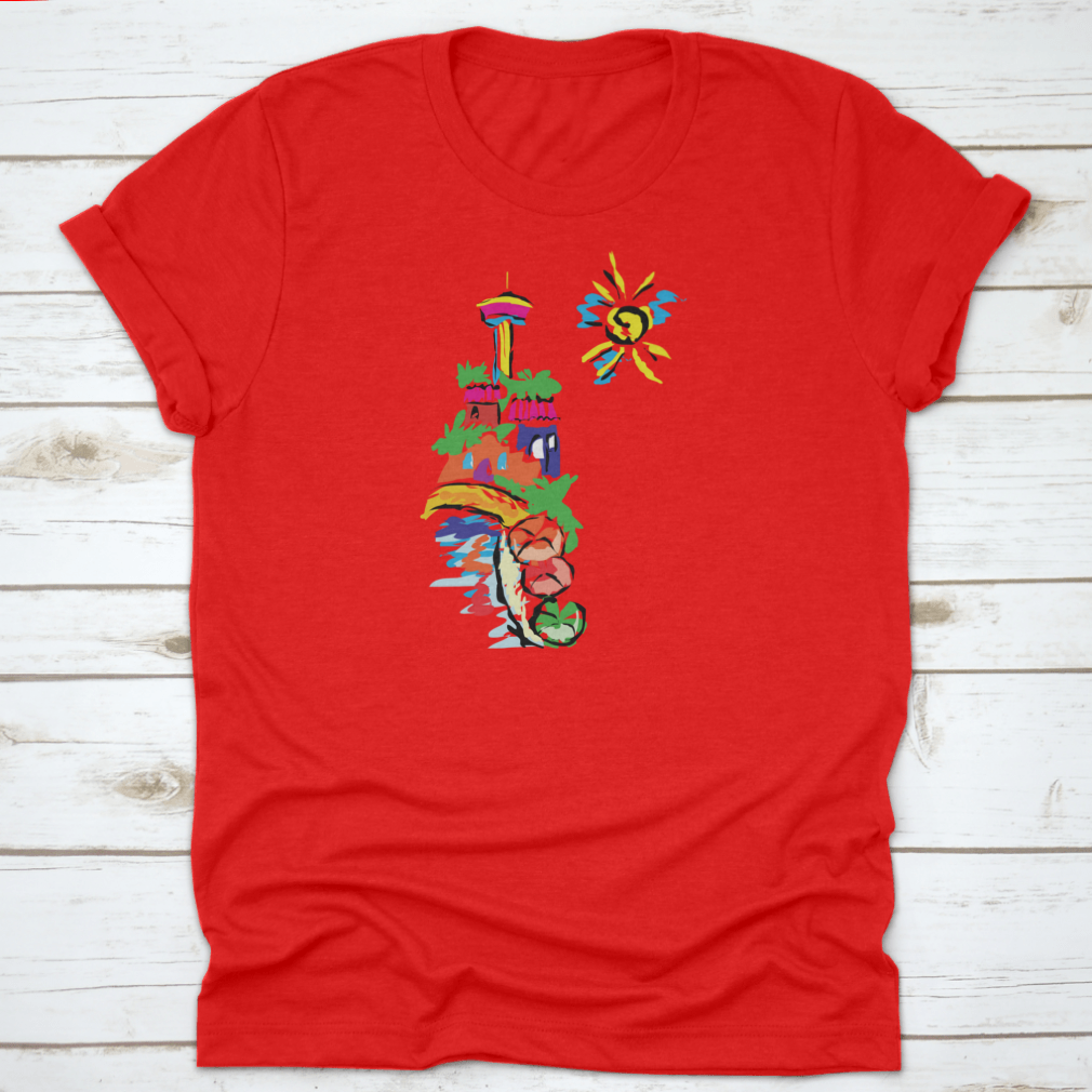 Colorful paint design T-shirt featuring San Antonio Texas, showcasing vibrant colors and artistic representation.