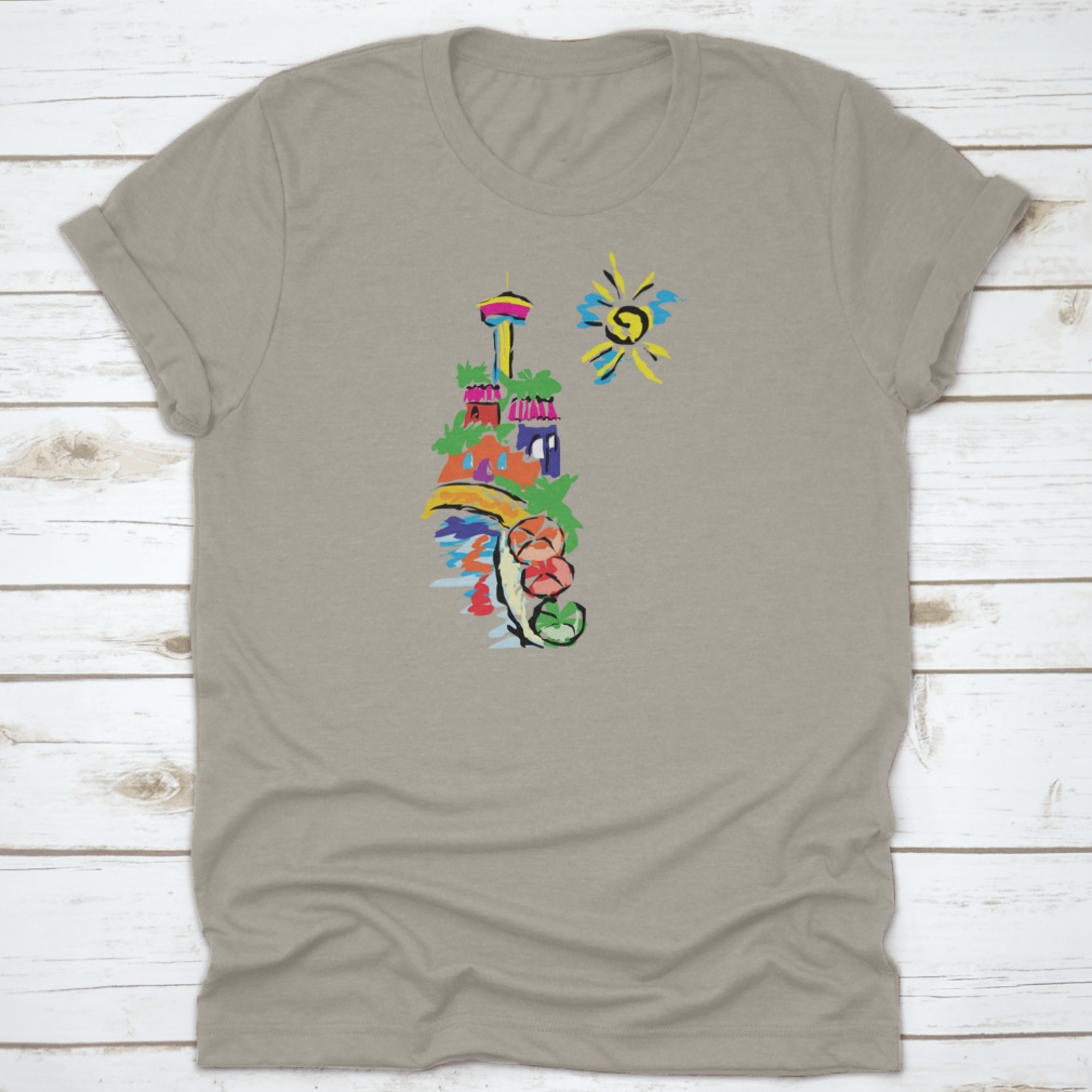 Colorful paint design T-shirt featuring San Antonio Texas, showcasing vibrant colors and artistic representation.