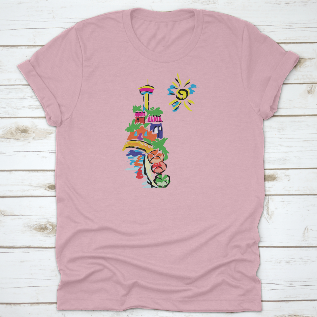 Colorful paint design T-shirt featuring San Antonio Texas, showcasing vibrant colors and artistic representation.