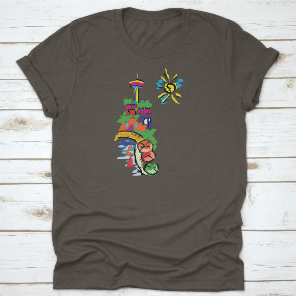 Colorful paint design T-shirt featuring San Antonio Texas, showcasing vibrant colors and artistic representation.