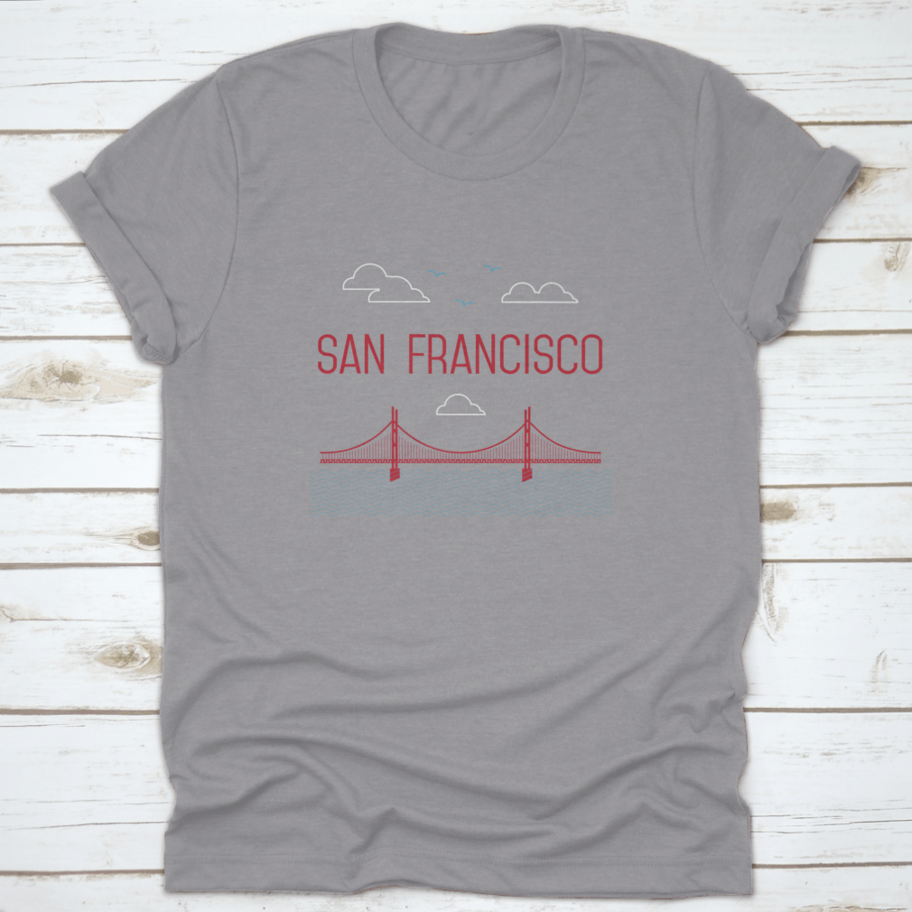A stylish t-shirt featuring the San Francisco Golden Gate Bridge design, made from high-quality cotton fabric.