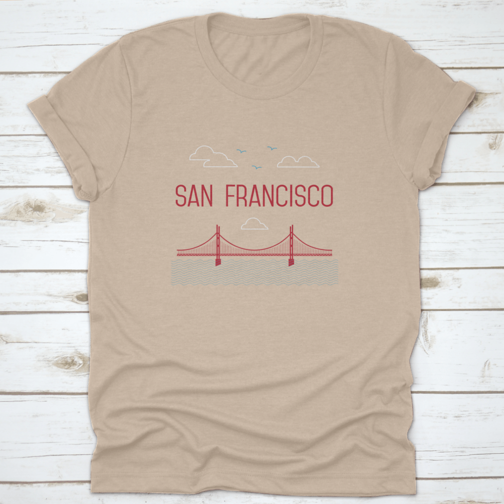 A stylish t-shirt featuring the San Francisco Golden Gate Bridge design, made from high-quality cotton fabric.