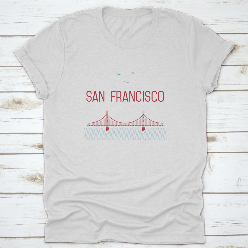 A stylish t-shirt featuring the San Francisco Golden Gate Bridge design, made from high-quality cotton fabric.