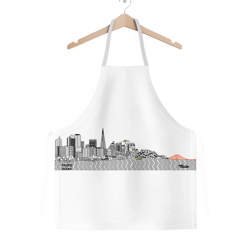 San Francisco Towel Classic Sublimation Adult Apron in vibrant colors, showcasing its polyester fabric and adjustable ties.