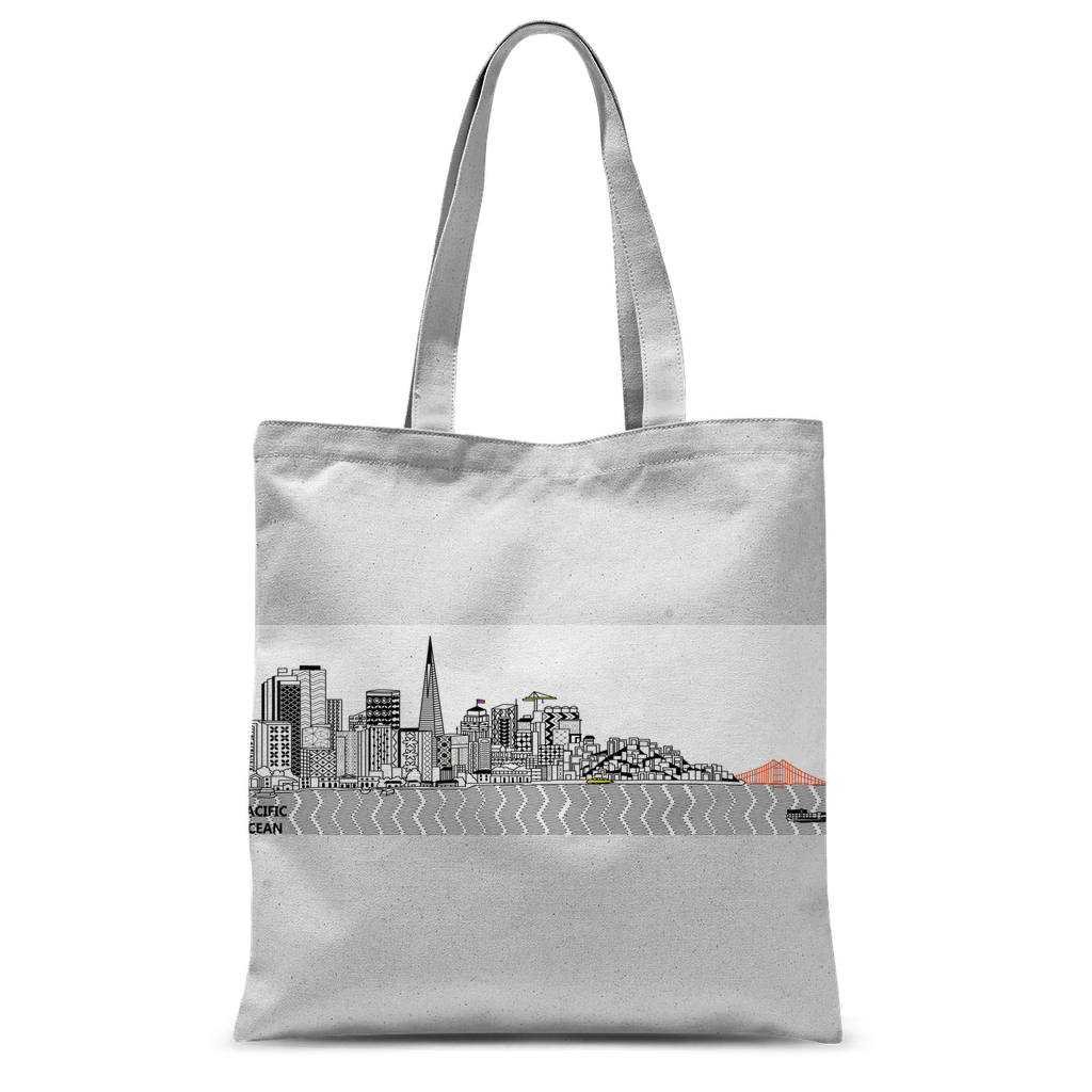 San Francisco Towel Classic Sublimation Tote Bag in vibrant colors, showcasing its spacious design and customizable front and rear.