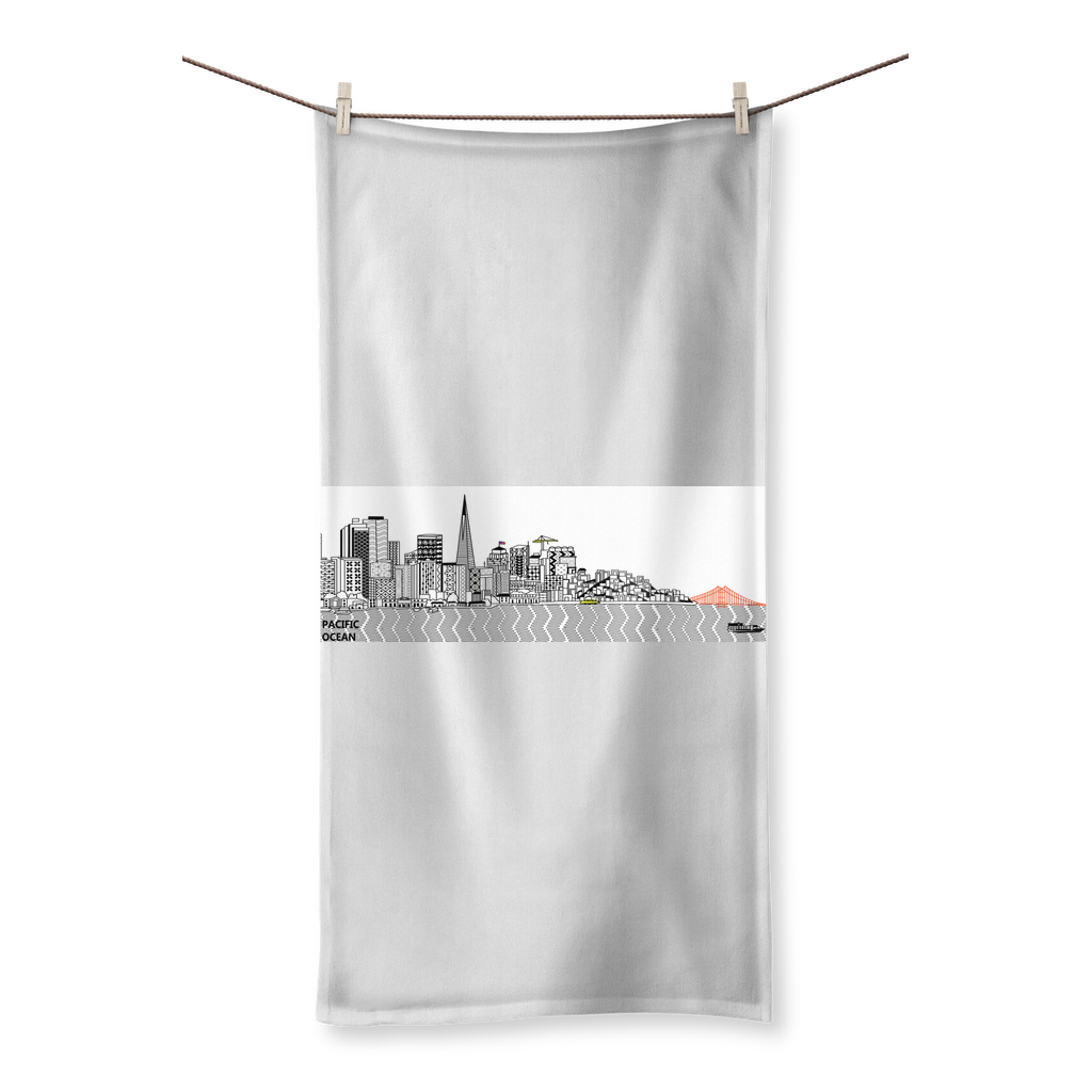 San Francisco Towel Sublimation All Over Towel showcasing vibrant prints on one side and soft cotton texture on the other.