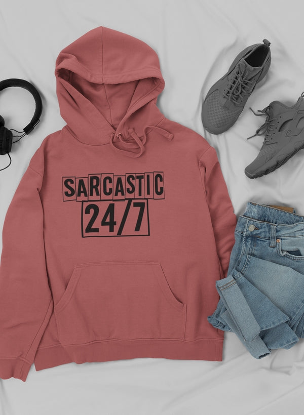 A stylish Sarcastic 24/7 Hoodie featuring a unique design, made from warm cotton/poly fleece blend, perfect for casual wear.