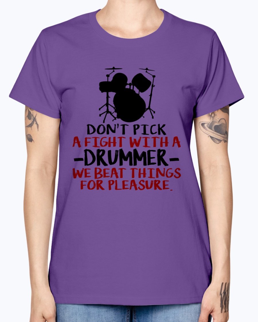 Save A Drum Bang A Drummer Missy T-Shirt in various colors, showcasing its stylish design and comfortable fit.