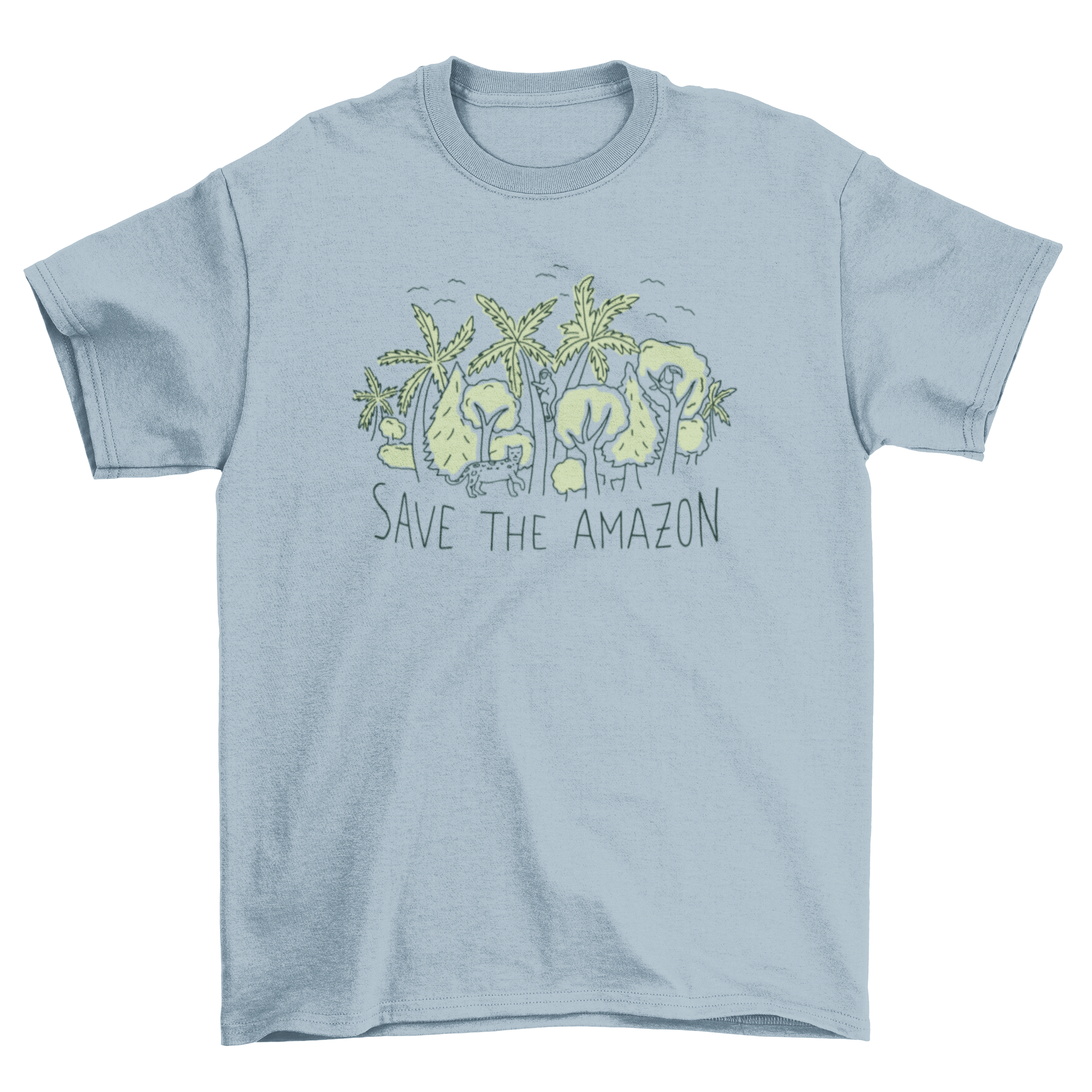 Save the Amazon t-shirt featuring a bold quote design, made from eco-friendly fabric, available in various sizes.