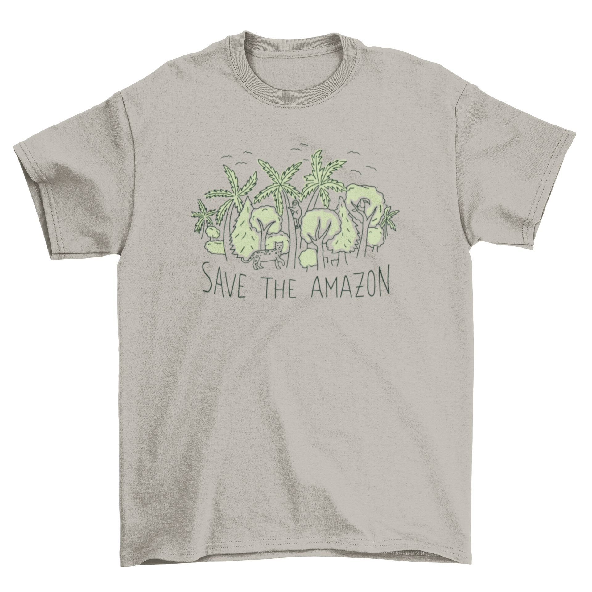 Save the Amazon t-shirt featuring a bold quote design, made from eco-friendly fabric, available in various sizes.
