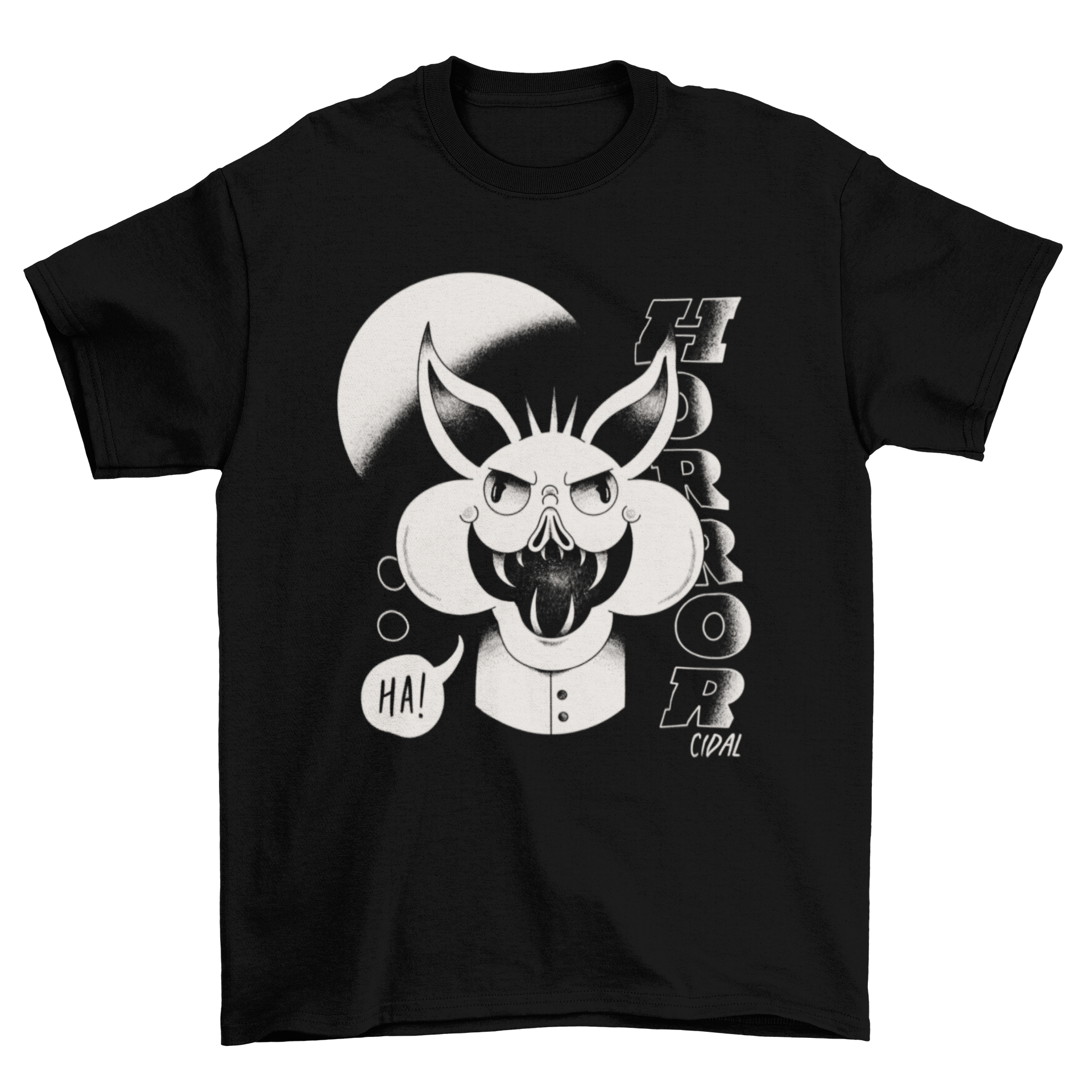 A scary pig monster t-shirt featuring a bold design with the word 'Horror' prominently displayed.
