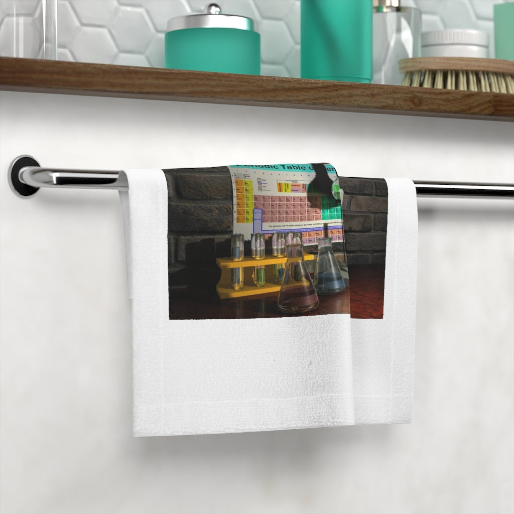 Customizable Science Scene Face Towel featuring a polyester front and soft cotton back, ideal for vibrant printing.