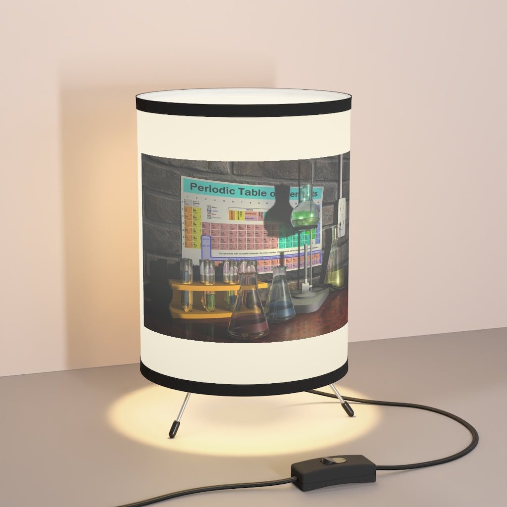 Science Scene Tripod Lamp featuring a galvanized steel base and a high-resolution printed shade, perfect for home decor.