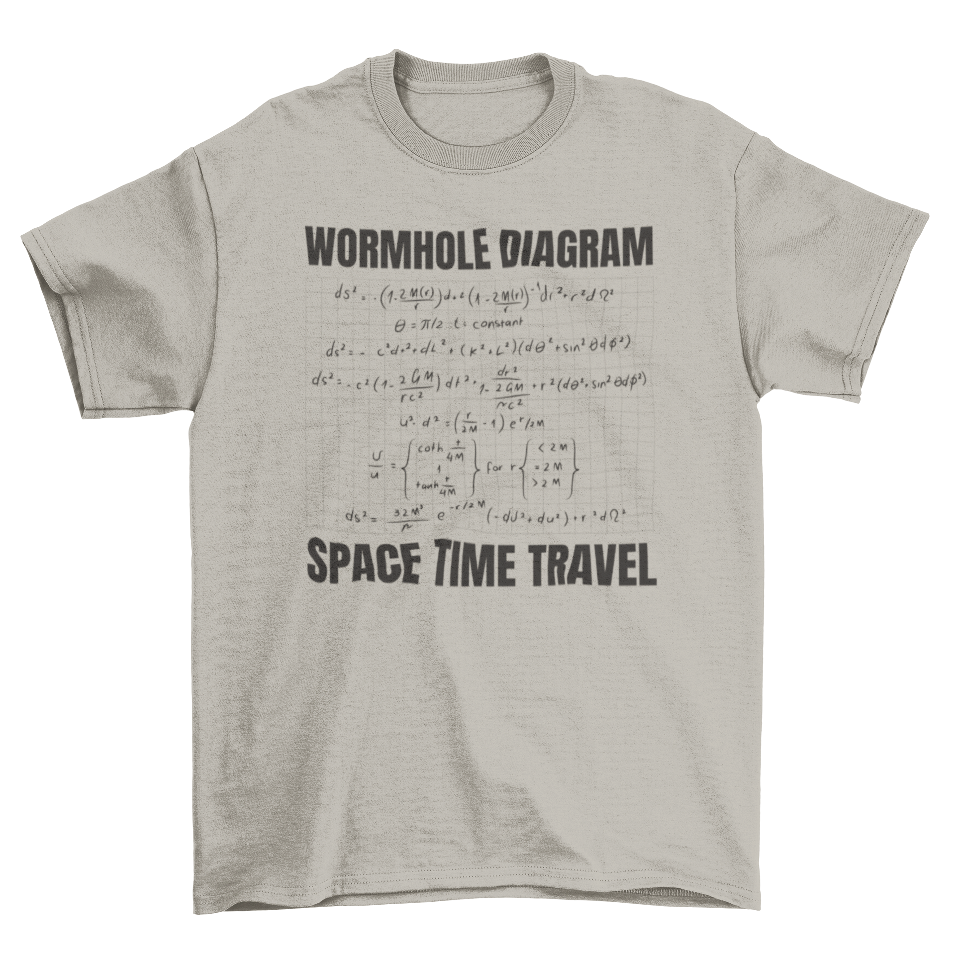A stylish t-shirt featuring a scientific formula and a wormhole diagram, perfect for science lovers.
