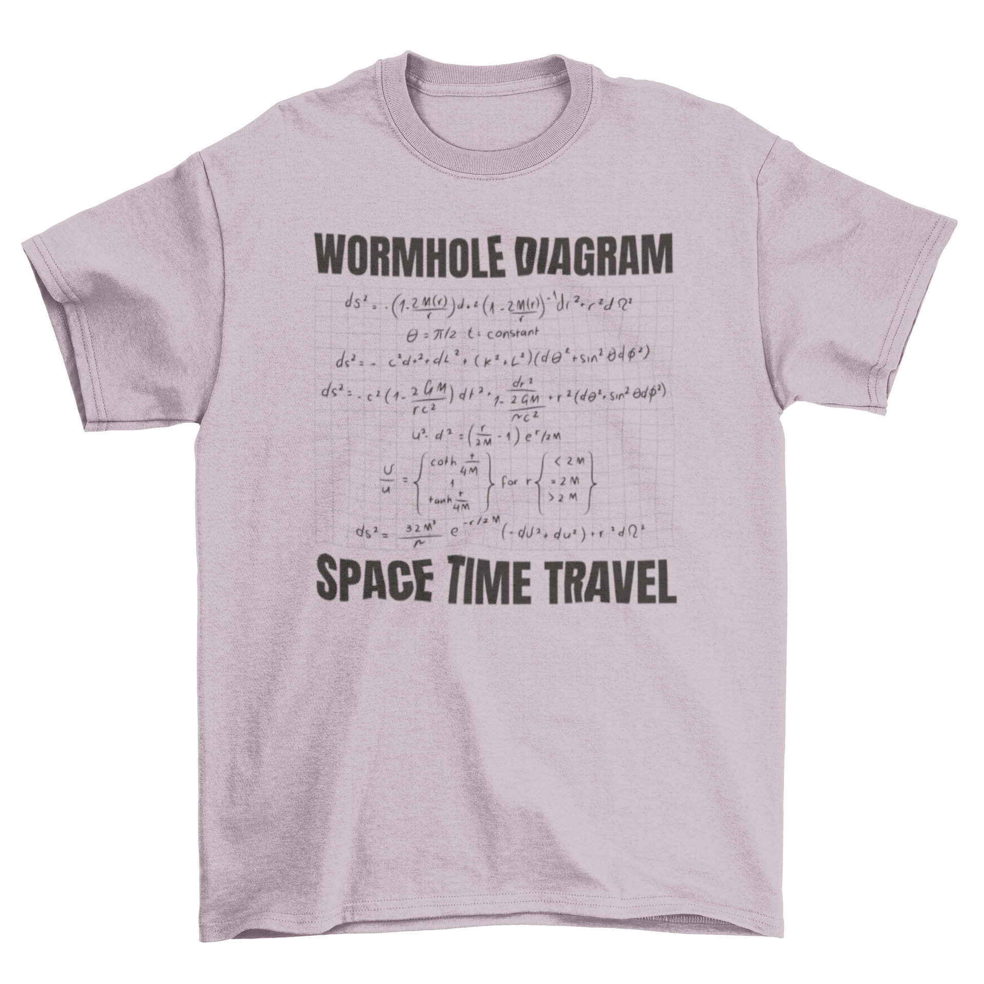 A stylish t-shirt featuring a scientific formula and a wormhole diagram, perfect for science lovers.