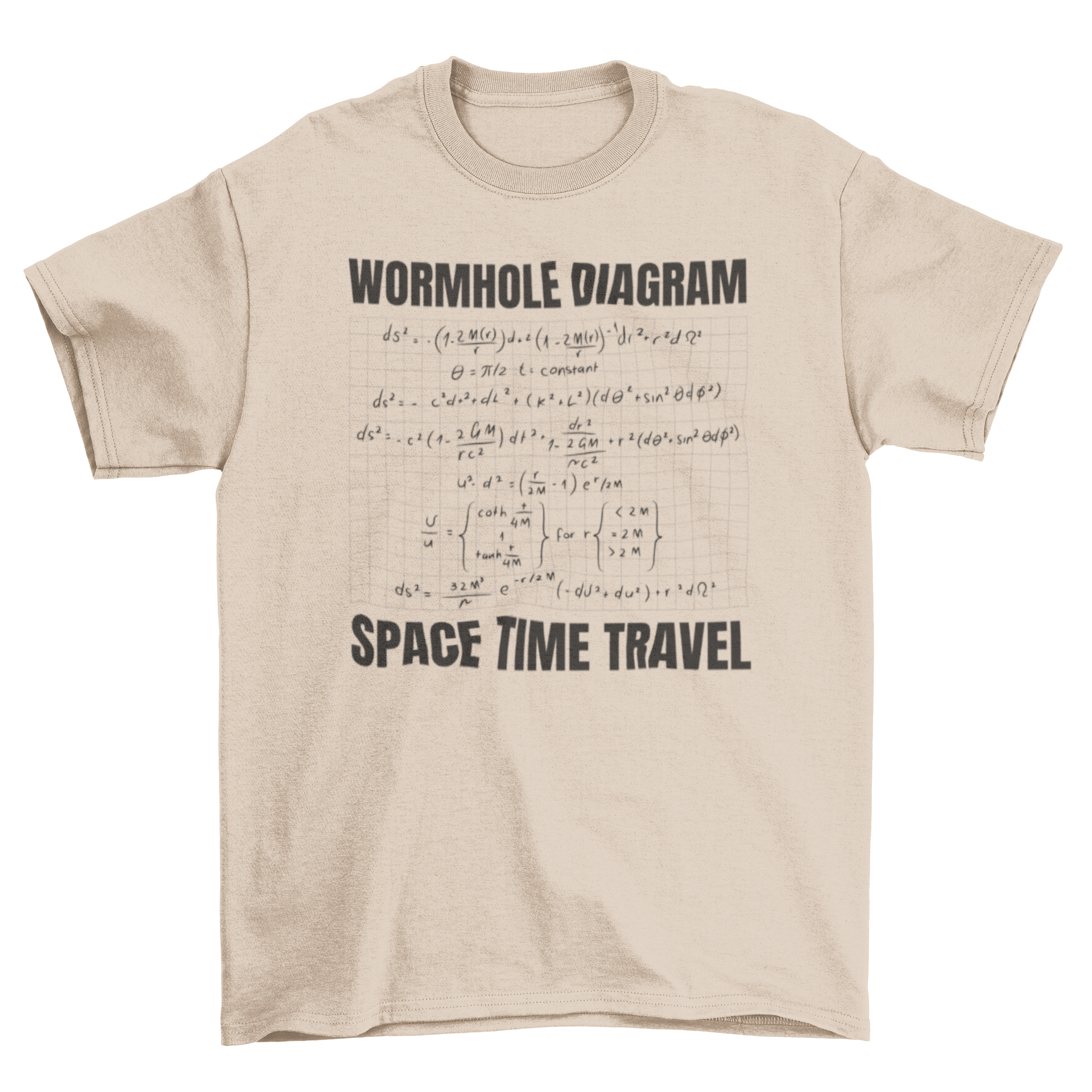 A stylish t-shirt featuring a scientific formula and a wormhole diagram, perfect for science lovers.