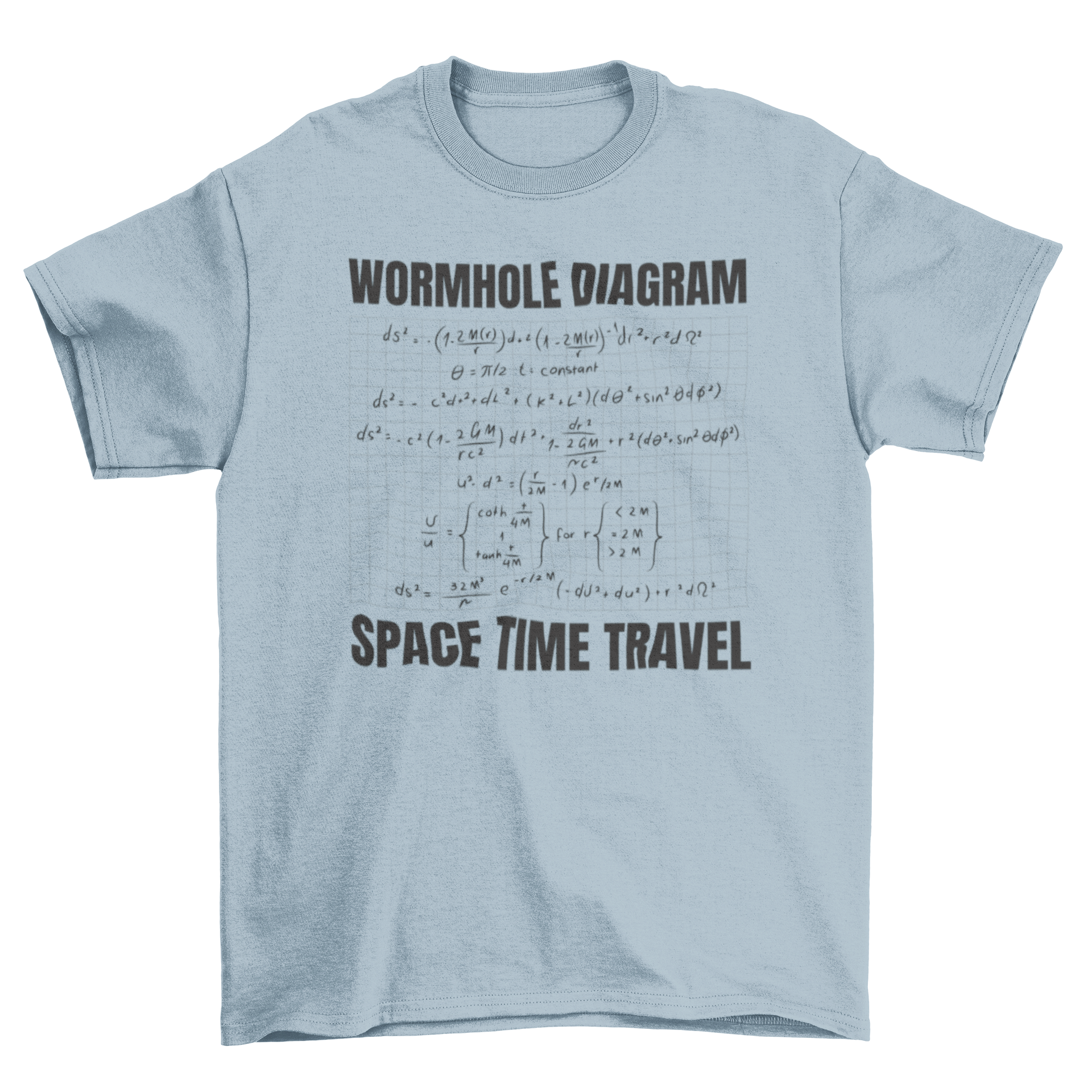 A stylish t-shirt featuring a scientific formula and a wormhole diagram, perfect for science lovers.