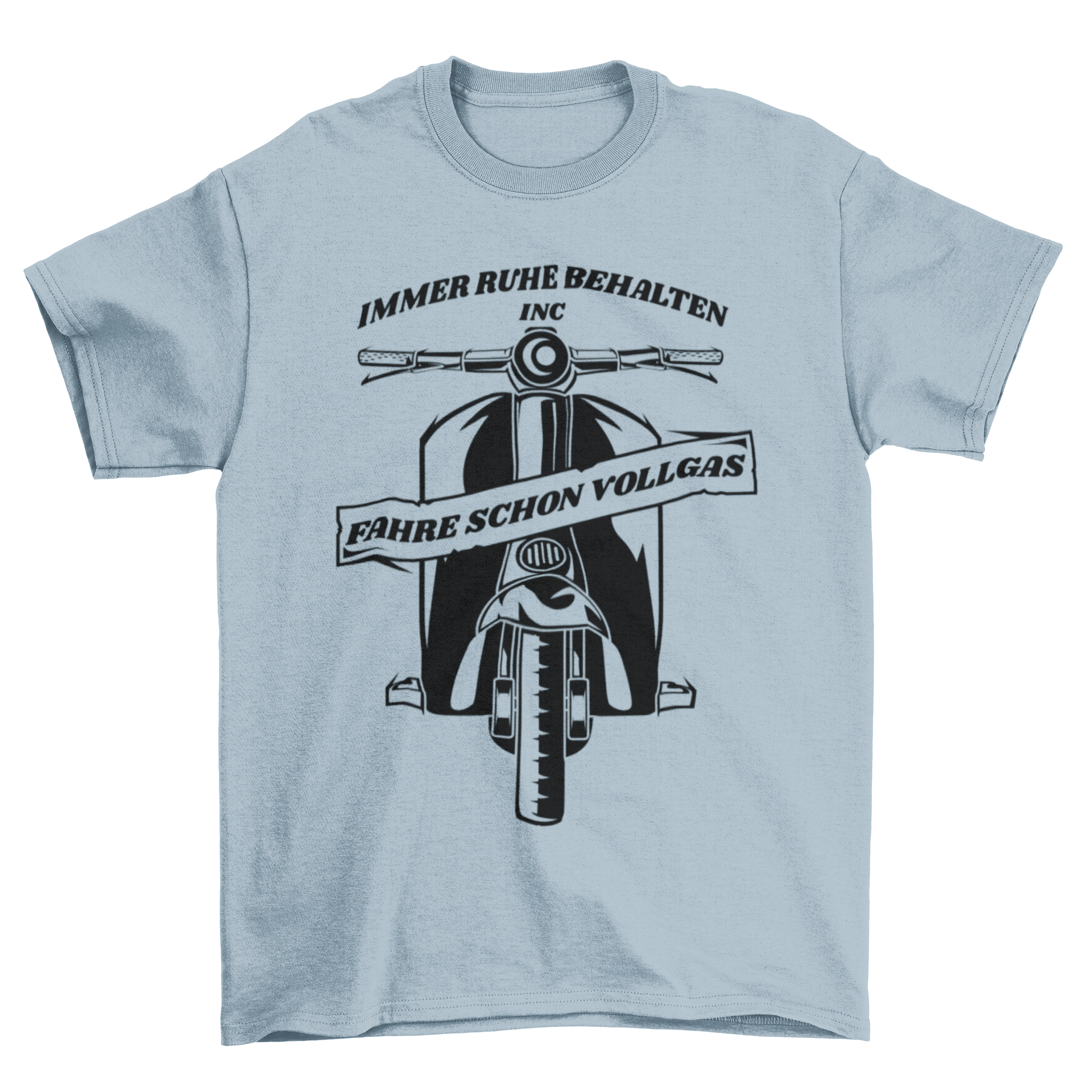 A stylish t-shirt featuring a scooter silhouette and a German motivational quote.