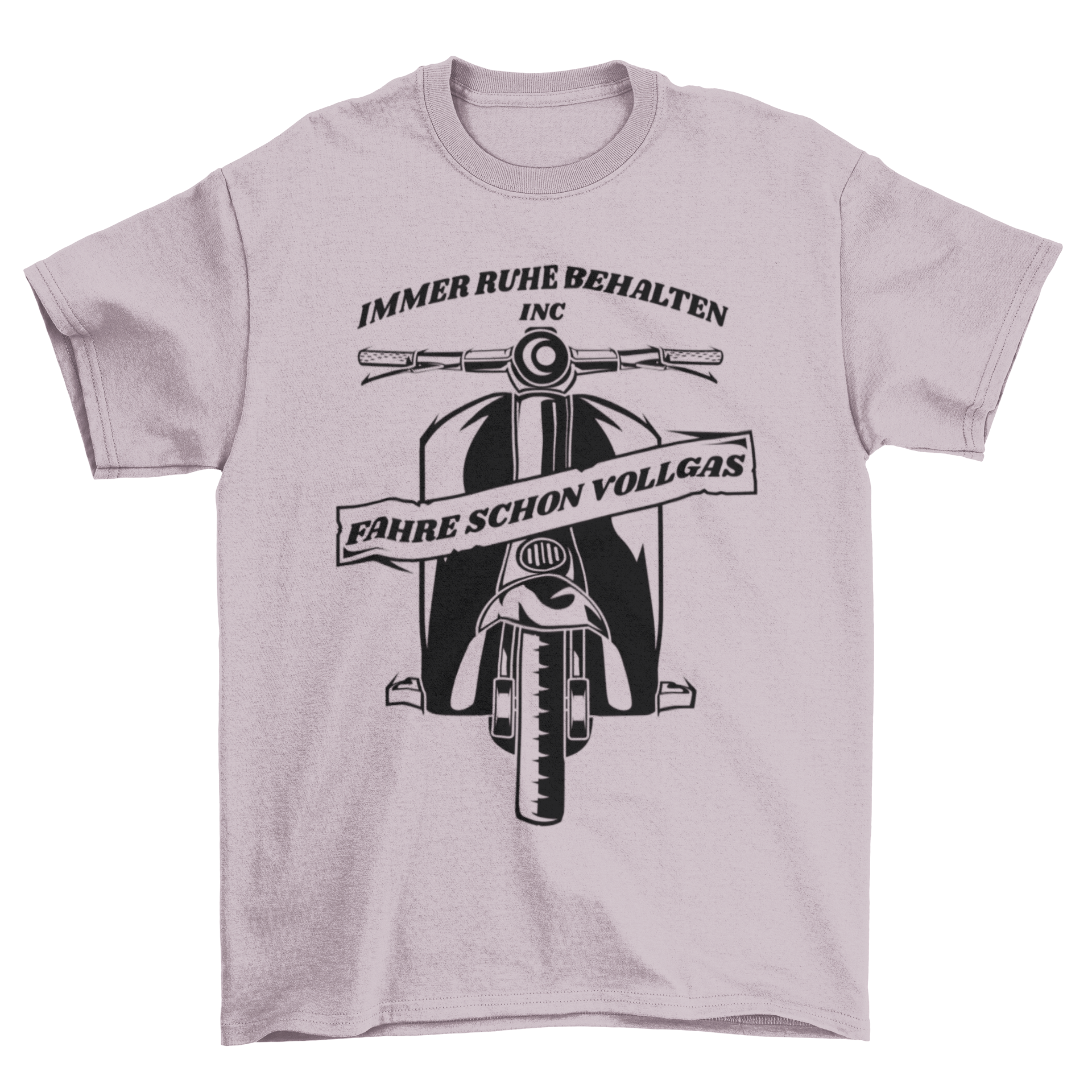 A stylish t-shirt featuring a scooter silhouette and a German motivational quote.