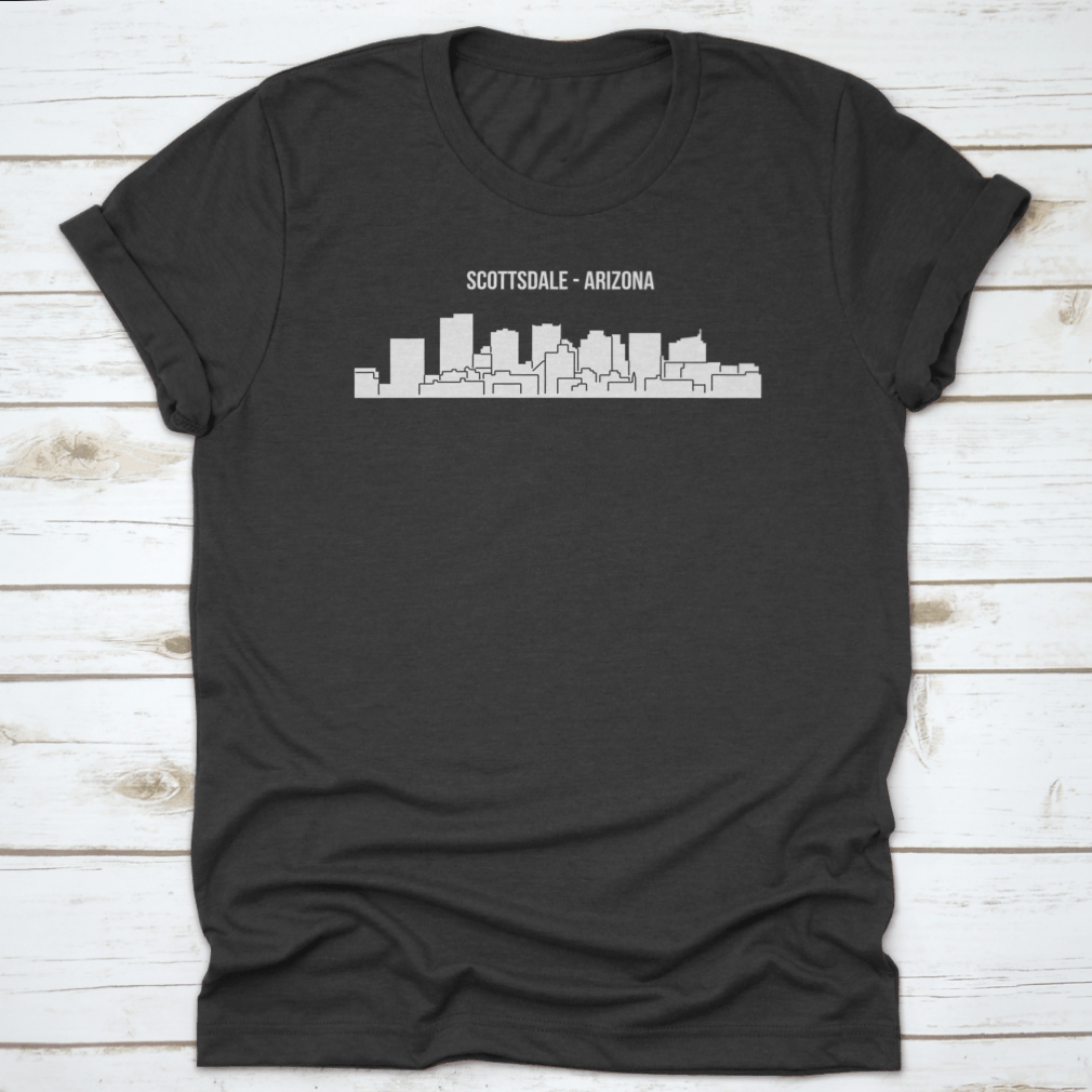 A stylish t-shirt featuring Scottsdale, Arizona's beautiful buildings and landmarks design, showcasing architectural elegance.