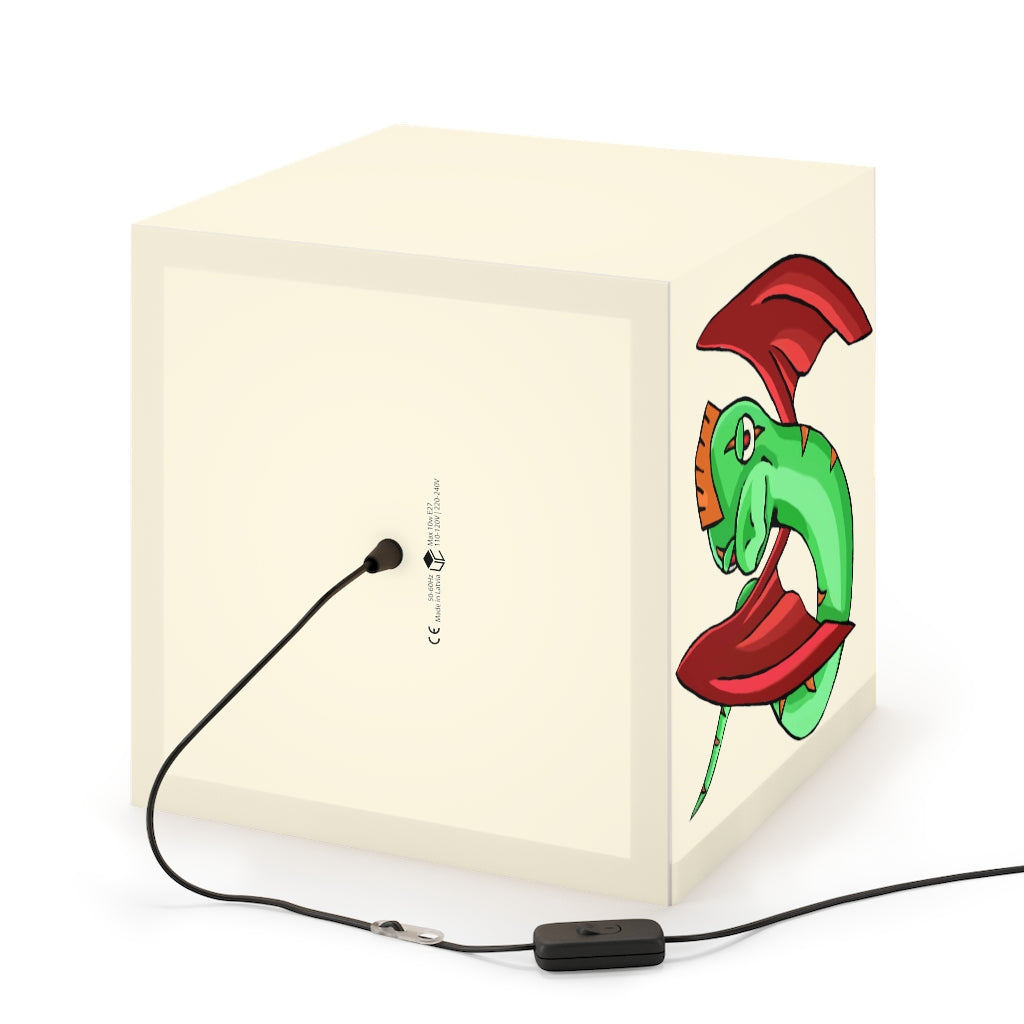 A stylish Screech Personalized Lamp in a cube shape, showcasing its unique design and lightweight material, perfect for indoor decor.