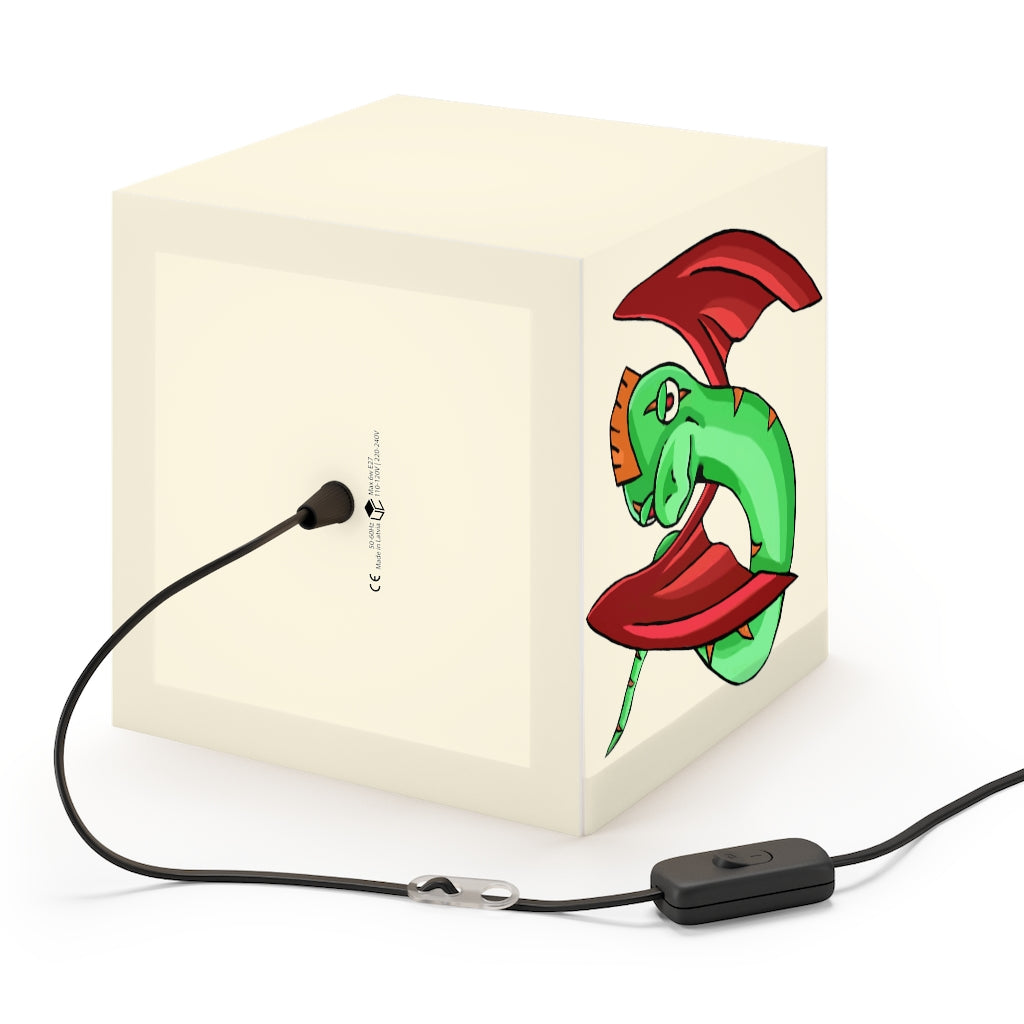 A stylish Screech Personalized Lamp in a cube shape, showcasing its unique design and lightweight material, perfect for indoor decor.