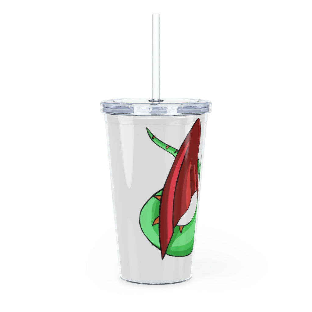 Screech Plastic Tumbler with Straw, featuring a customizable design, lid, and reusable straw, perfect for drinks at events.