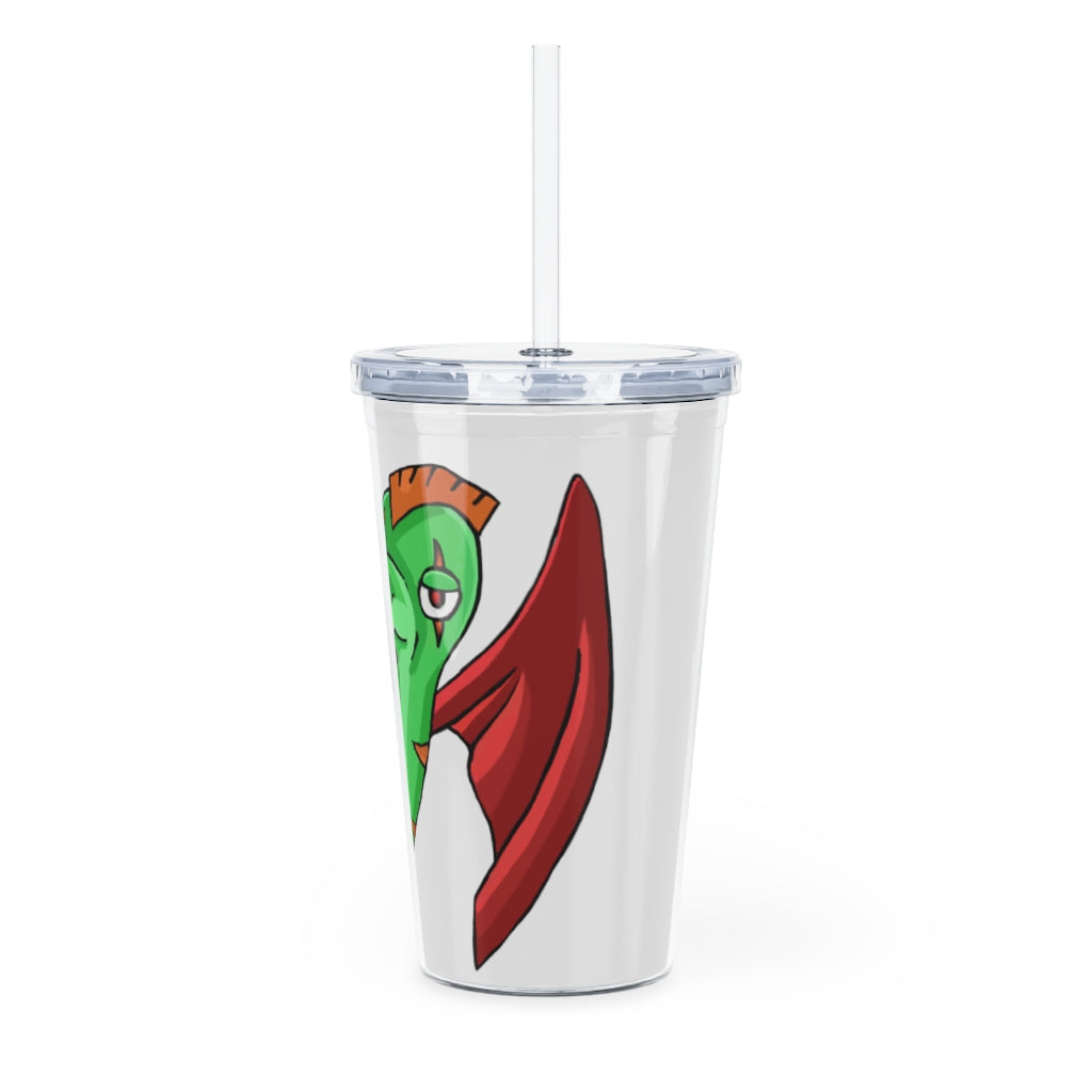 Screech Plastic Tumbler with Straw, featuring a customizable design, lid, and reusable straw, perfect for drinks at events.
