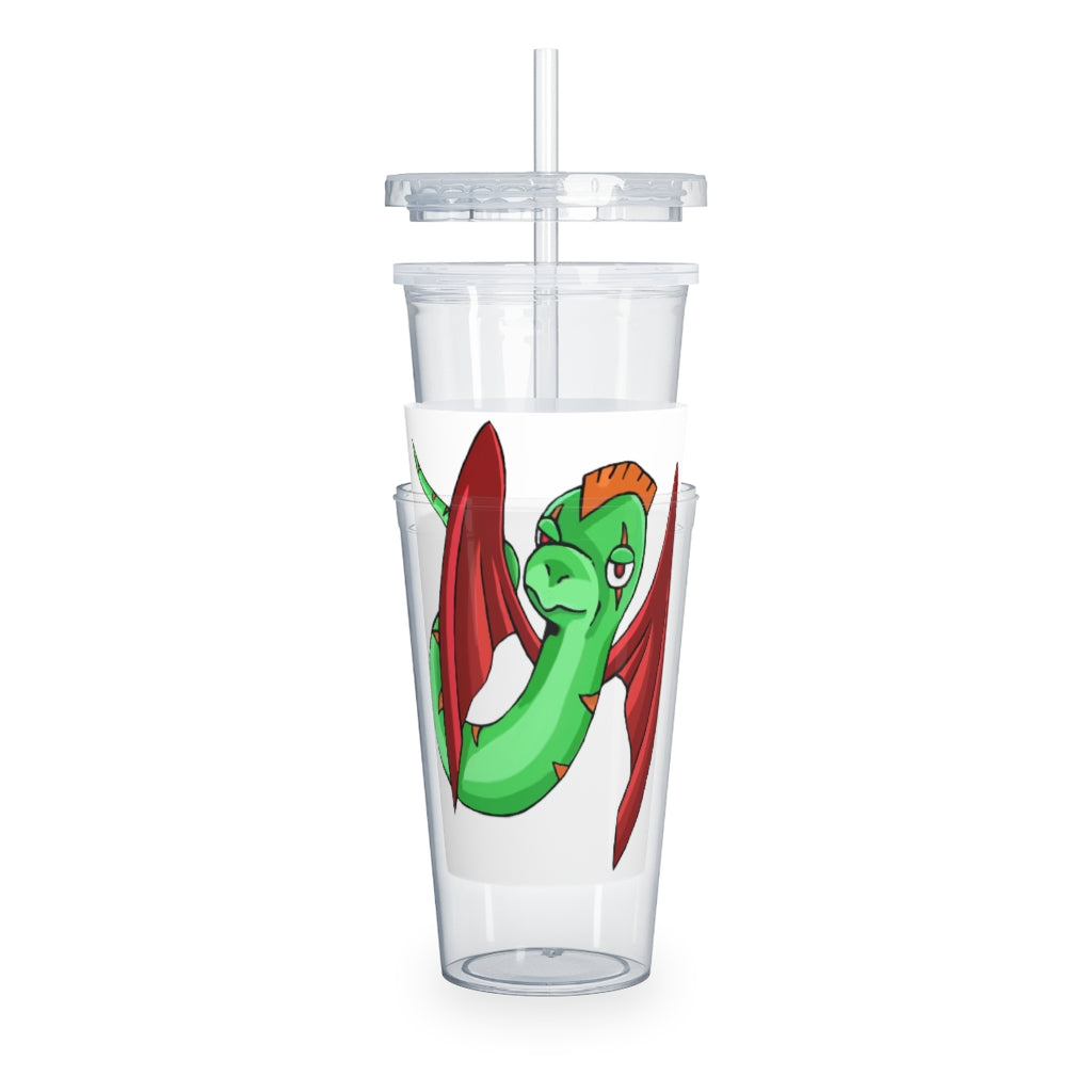 Screech Plastic Tumbler with Straw, featuring a customizable design, lid, and reusable straw, perfect for drinks at events.