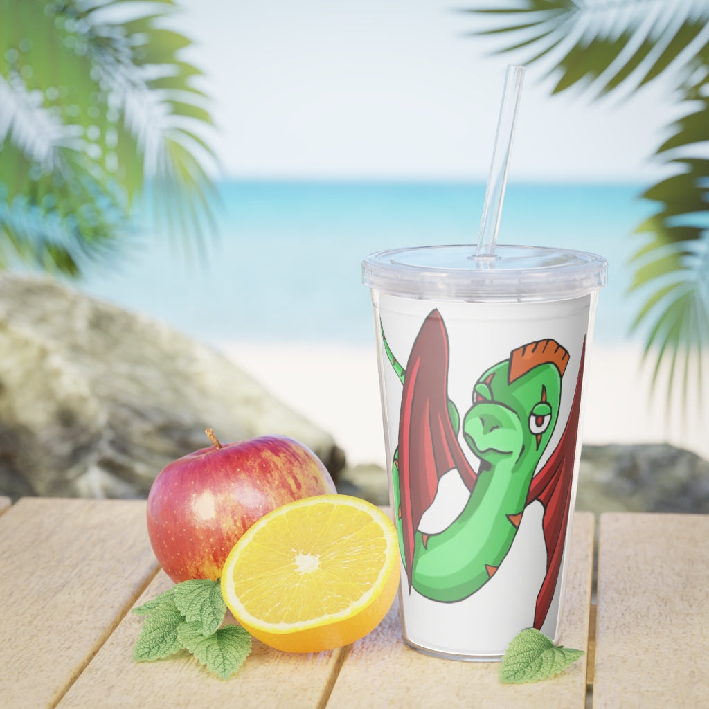 Screech Plastic Tumbler with Straw, featuring a customizable design, lid, and reusable straw, perfect for drinks at events.