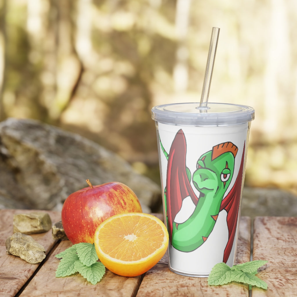 Screech Plastic Tumbler with Straw, featuring a customizable design, lid, and reusable straw, perfect for drinks at events.