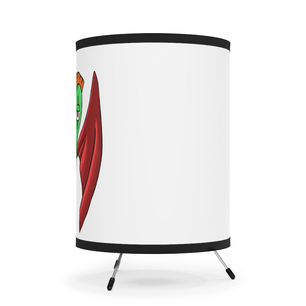 Screech Tripod Lamp with a custom high-resolution printed shade and a sturdy galvanized steel tripod base, designed for US and CA plug sockets.