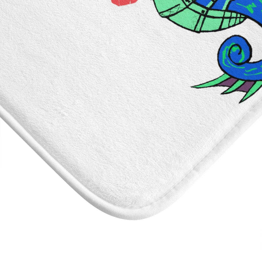 Scribblers the Seahorse Bath Mat featuring a colorful seahorse design with anti-slip backing, perfect for bathroom safety and decor.
