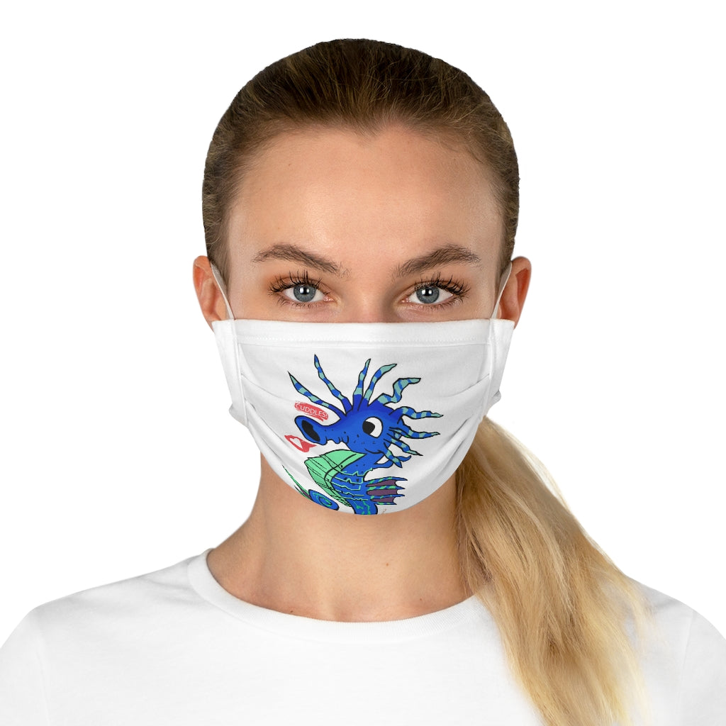 Scribblers the Seahorse Cotton Face Mask featuring a vibrant seahorse design, made from 100% cotton with adjustable features.