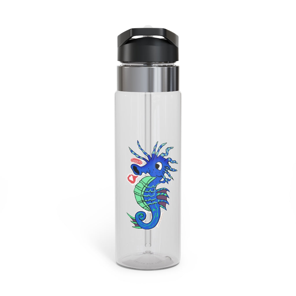Scribbler's Seahorse Kensington Tritan™ Sport Bottle in vibrant colors with a carabiner hook, showcasing its sleek design and spill-resistant lid.