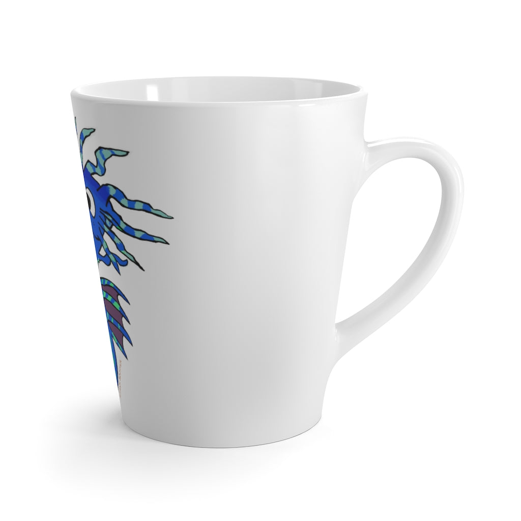 Scribbler's Seahorse Latte Mug featuring a vibrant seahorse design on durable white ceramic.
