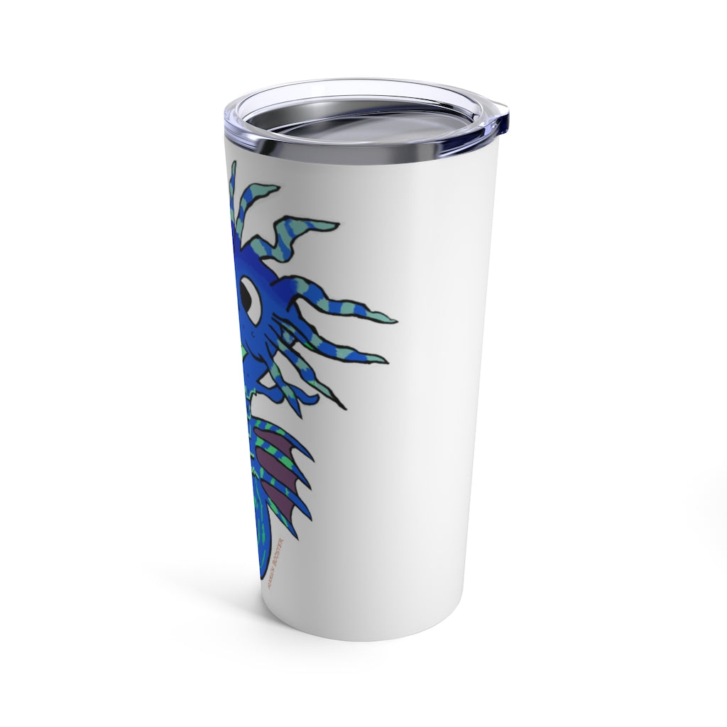Scribblers the Seahorse Tumbler 20oz in stainless steel with a seahorse design and a see-thru plastic lid, showcasing its stylish and durable features.