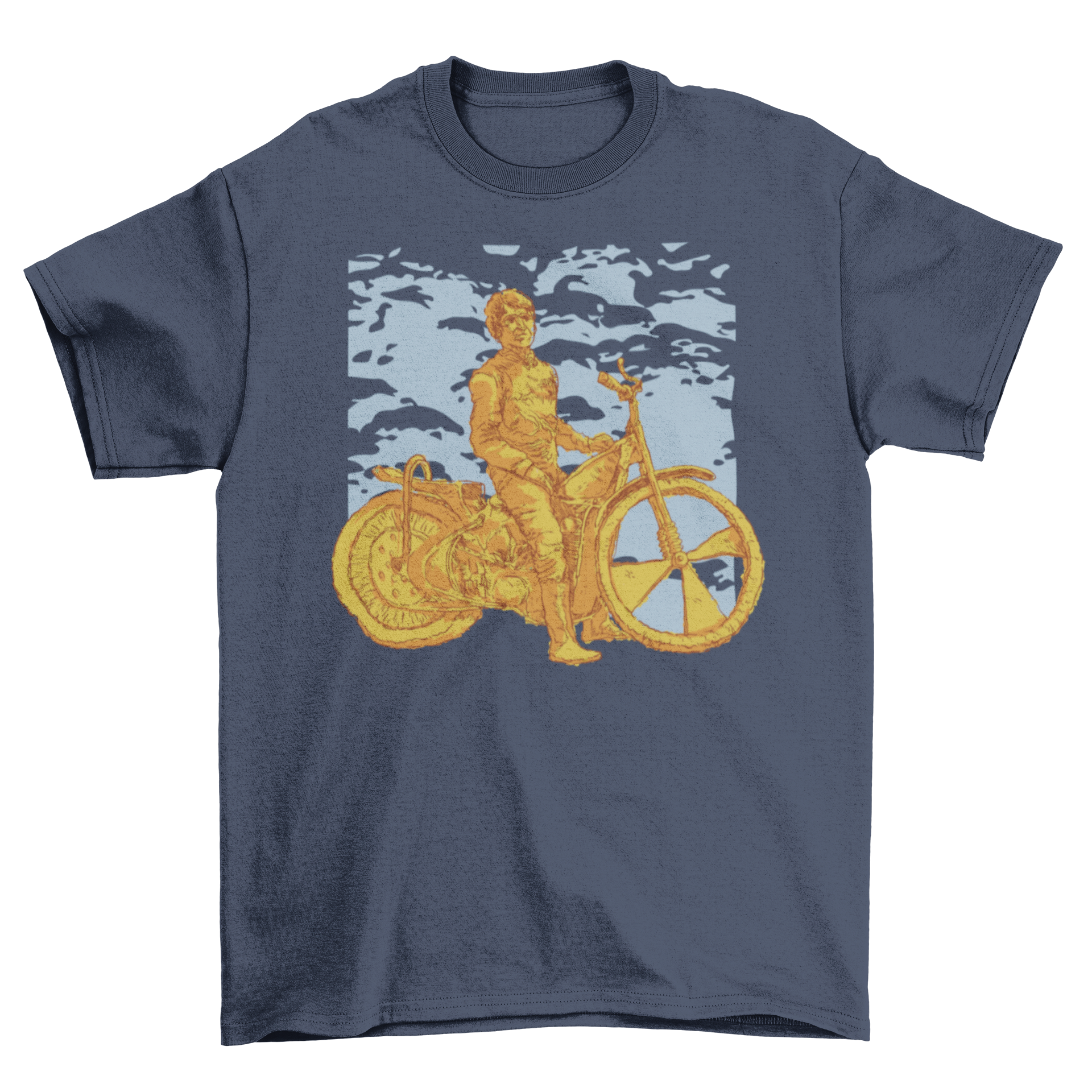 A detailed sculpture of a man wearing a bike t-shirt, riding a bicycle, showcasing dynamic movement and artistic craftsmanship.