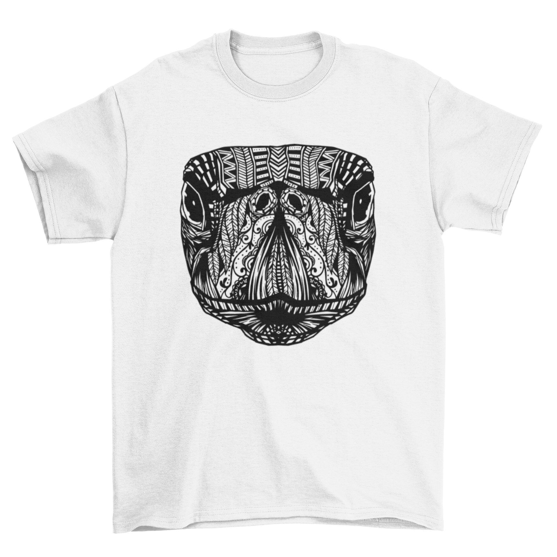 A stylish Sea Turtle Mandala T-shirt featuring an intricate mandala design of a sea turtle's head.