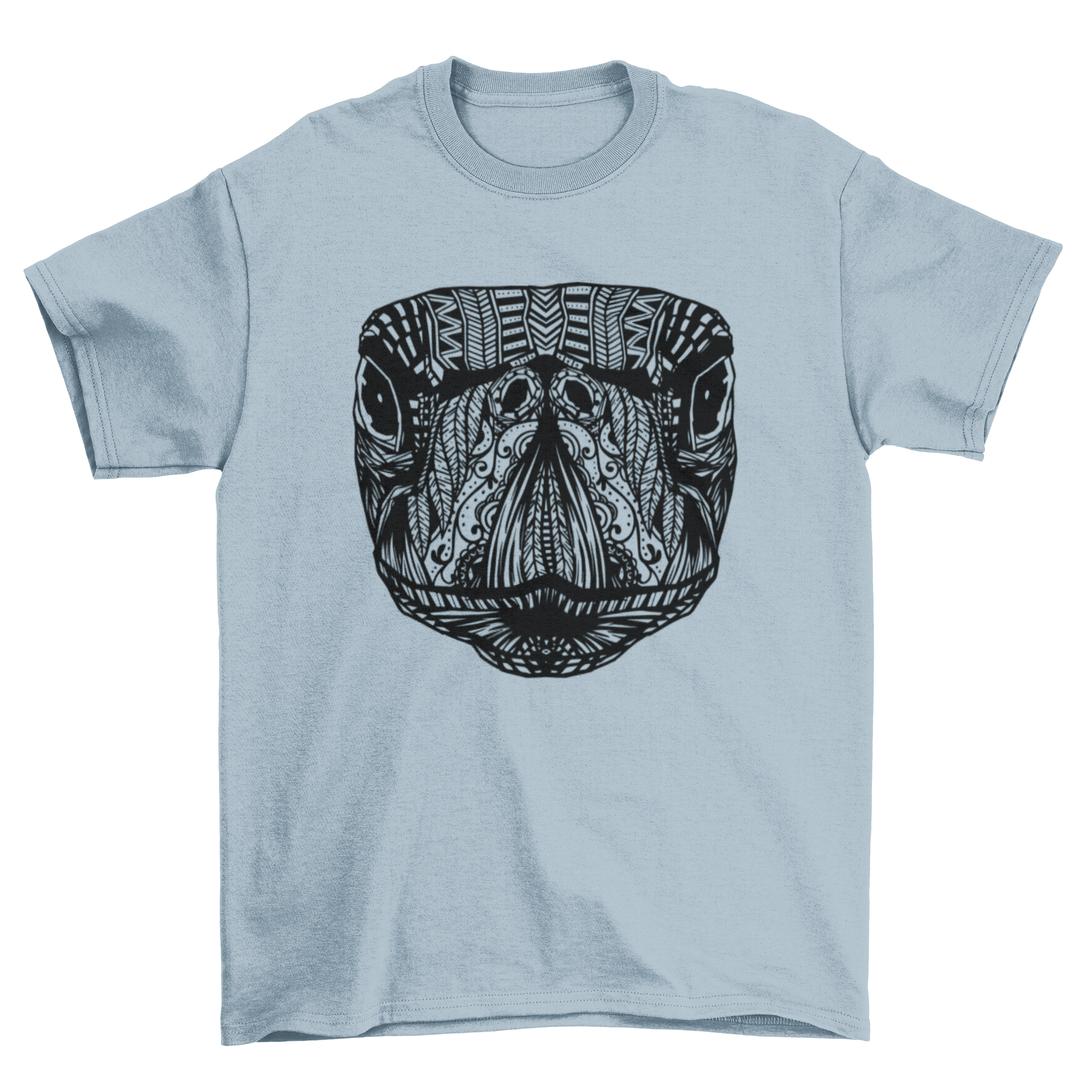 A stylish Sea Turtle Mandala T-shirt featuring an intricate mandala design of a sea turtle's head.